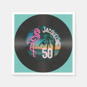 Serviette En Papier Retro Record Tropical Neon Flamant rose 50e annive (Devant)