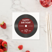 Serviette En Papier Retro Red Vinyl Record Noir Bonne fête d'anniversa (En situation)