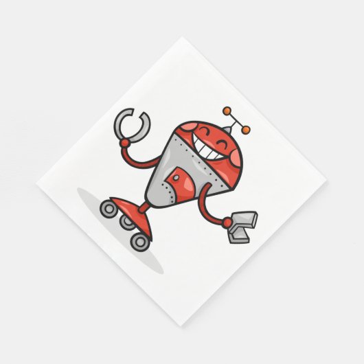 Serviette En Papier Retro Robot Cartoon amusant Rouge et Argent AI Bot (Coin)
