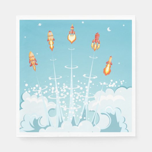 Serviette En Papier Retro Rocket Navire Lancement d'Art Spatial Futuri (Devant)