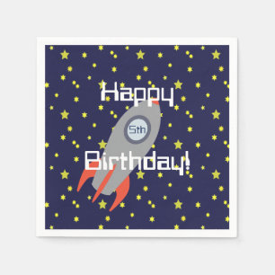 Serviette En Papier Retro Rocket Ship and Stars Joyeux anniversaire