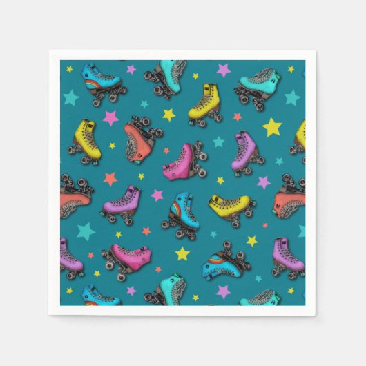 Serviette En Papier Rétro Roller Skates et Stars (Devant)