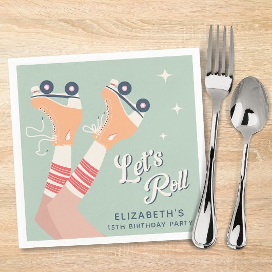 Serviette En Papier Retro Roller Sking fête d'anniversaire