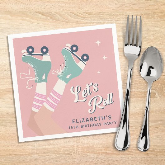 Serviette En Papier Retro Roller Sking fête d'anniversaire