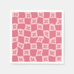 Serviette En Papier Retro rose À damiers motif floral