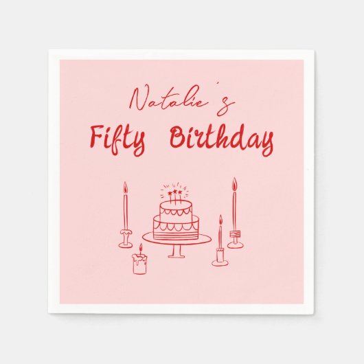 Serviette En Papier Rétro rose main tiré Cake Bow 50e anniversaire (Devant)