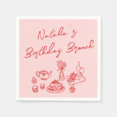 Serviette En Papier Retro Rose Rouge Main tiré Amusant Anniversaire Br (Devant)
