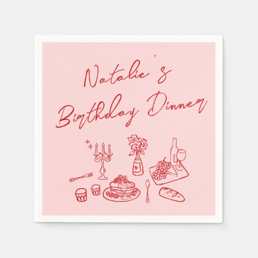 Serviette En Papier Retro Rose Rouge Main Tirée Amusant Anniversaire D (Devant)