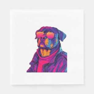 Serviette En Papier Retro Rottweiler - 80s Neon Vibe Dog
