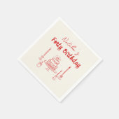 Serviette En Papier Rétro Rouge 40ème Main tiré gâteau Quarante Annive (Coin)