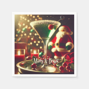 Serviette En Papier Retro Santa Noël Martini verte des années 50