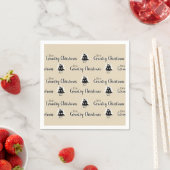 Serviette En Papier Retro Simple Beige Country Christmas Tree Motif (En situation)