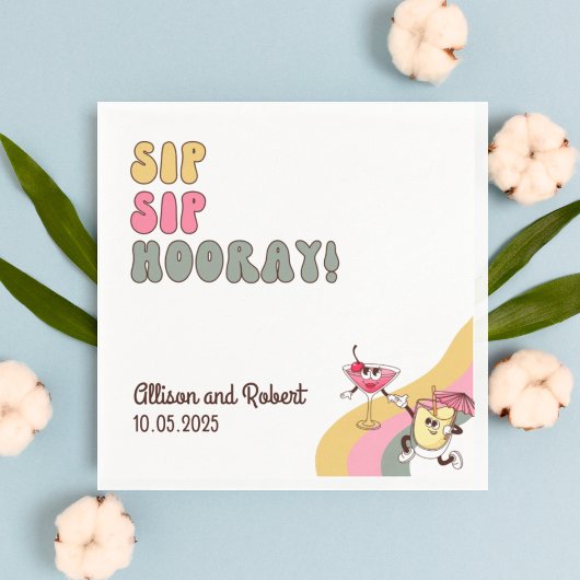 Serviette En Papier Retro Sip Sip Hooray Typographie