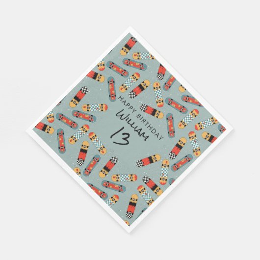 Serviette En Papier Retro Skateboard Blue Cool Skateboard Anniversaire (Coin)