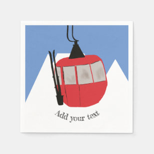 Serviette En Papier Retro Ski Ascenseur Ski Montagne des neiges Illust