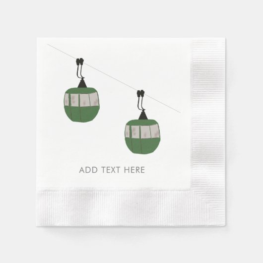 Serviette En Papier Retro Ski Vert Gondola Ascenseur Skieurs (Devant)