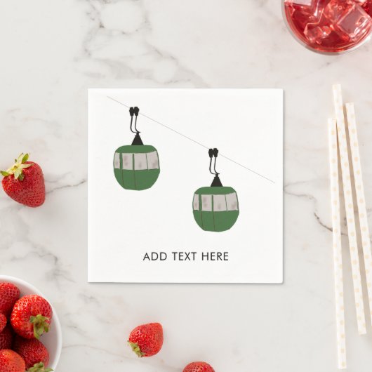 Serviette En Papier Retro Ski Vert Gondola Ascenseur Skieurs (En situation)