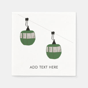 Serviette En Papier Retro Ski Vert Gondola Ascenseur Skieurs