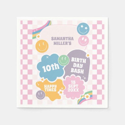 Serviette En Papier Retro Smiles Pastel Super Anniversaire (Devant)