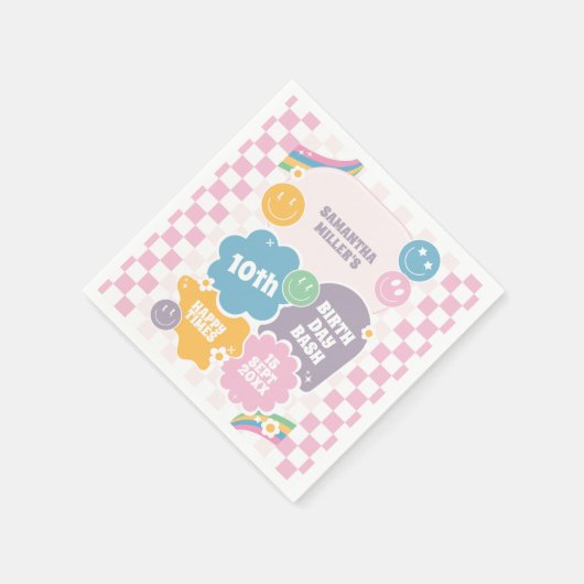 Serviette En Papier Retro Smiles Pastel Super Anniversaire (Coin)