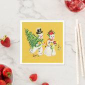 Serviette En Papier Retro Snowmen (En situation)