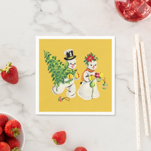 Serviette En Papier Retro Snowmen (En situation)