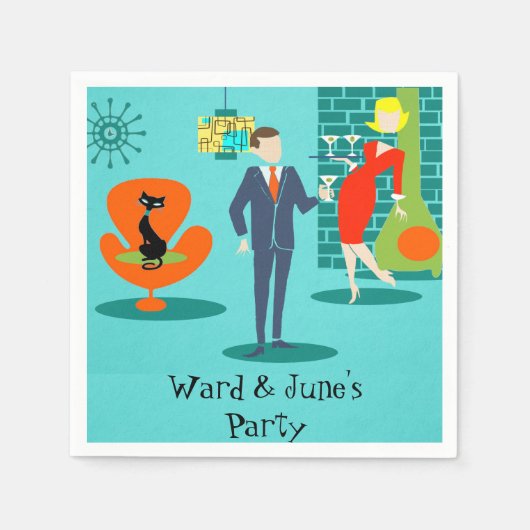 Serviette En Papier Retro Space Age Cartoon Couple Cocktail Serviettes (Devant)