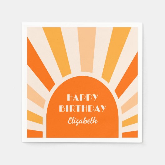 Serviette En Papier Retro Sunburst Arch Typographie Anniversaire Pêche (Devant)