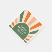 Serviette En Papier Retro Sunburst Arch Typographie Anniversaire Vert (Coin)