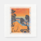 Serviette En Papier Retro Sunset Forest Paysage Abstrait (Devant)
