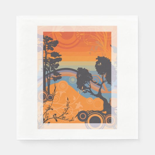 Serviette En Papier Retro Sunset Forest Paysage Abstrait (Devant)
