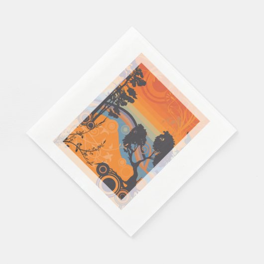 Serviette En Papier Retro Sunset Forest Paysage Abstrait (Coin)