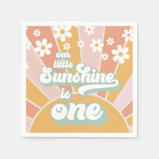 Serviette En Papier Retro Sunshine daisy boho premier anniversaire flo (Devant)