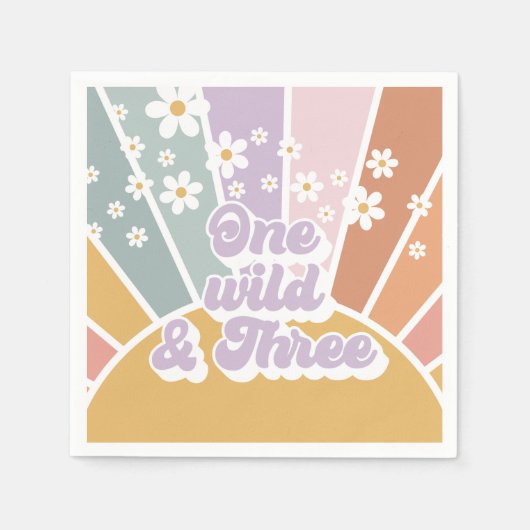 Serviette En Papier Retro Sunshine Rainbow Daisy One Wild Three (Devant)