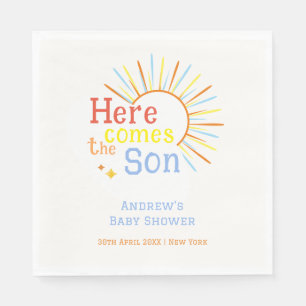 Serviette En Papier Retro Sunshine Voici venir le fils Baby Shower 