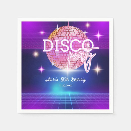 Serviette En Papier Retro Super les années 70 Disco Ball Anniversaire (Devant)