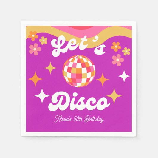 Serviette En Papier Retro Super les années 70 Let's Disco Anniversaire (Devant)