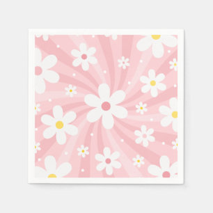 Serviette En Papier Retro Super rose soleil marguerite florale hippie