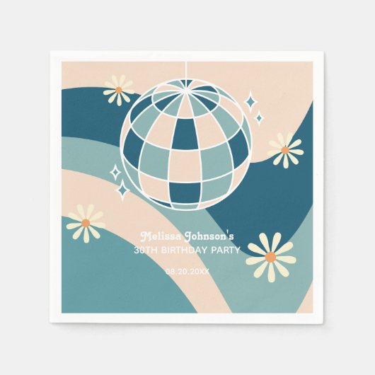 Serviette En Papier Retro Super Wave Disco Ball Daisy Green Anniversai (Devant)