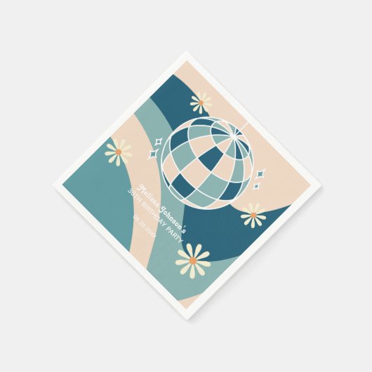 Serviette En Papier Retro Super Wave Disco Ball Daisy Green Anniversai (Coin)