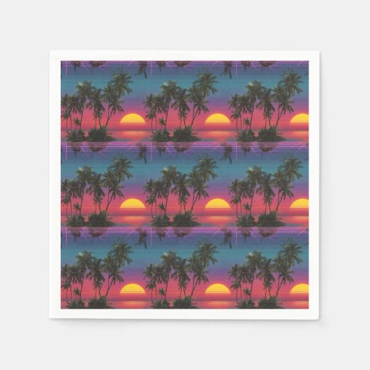 Serviette En Papier Retro Synthwave Palm Tree Sunset Pattern (Devant)