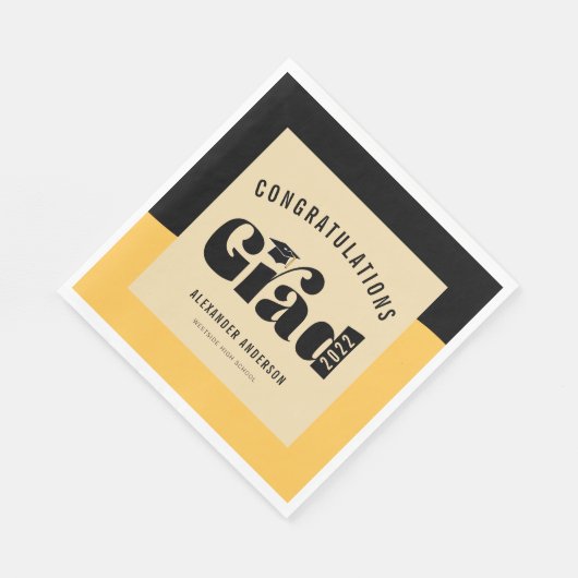 Serviette En Papier Retro Texte Lumière Or et noir Graduation (Coin)