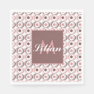 Serviette En Papier Rétro Ton Terreux Circulaire Monogrammé Rose