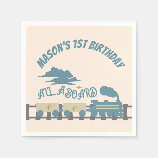 Serviette En Papier Retro Train Anniversaire de enfant Party (Devant)