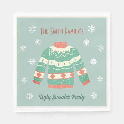 Serviette En Papier Retro Vert moche Noël Sweat Party Snowflake (Devant)