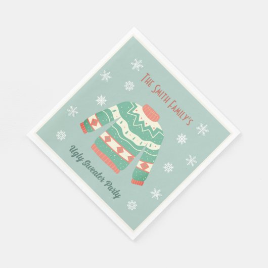 Serviette En Papier Retro Vert moche Noël Sweat Party Snowflake (Coin)