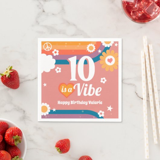 Serviette En Papier Retro Vibe 10e anniversaire (En situation)
