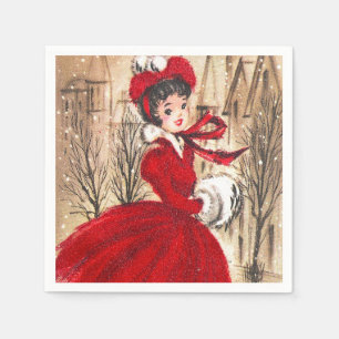 Serviette En Papier Retro Vintage Christmas lady Serviettes de fête
