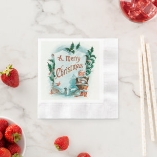 Serviette En Papier Retro Vintage Noël Cool Père Noël Salutation