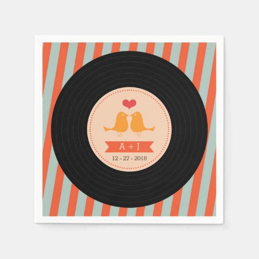 Serviette En Papier Retro Vinyl Record Sky Blue Orange Mariage (Devant)